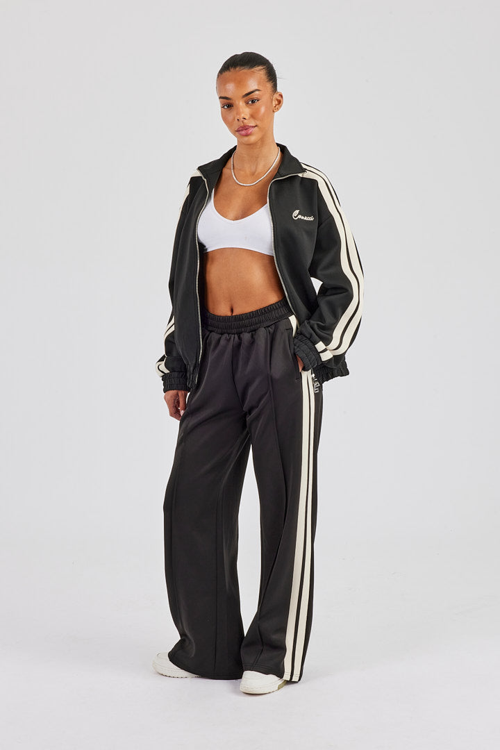 Funnel Neck Taping Jacket & Wide Leg Jogger - Black