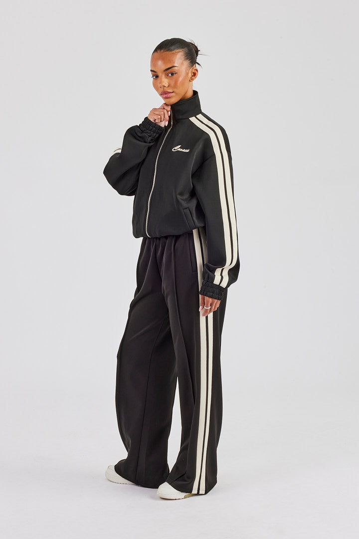 Funnel Neck Taping Jacket & Wide Leg Jogger - Black