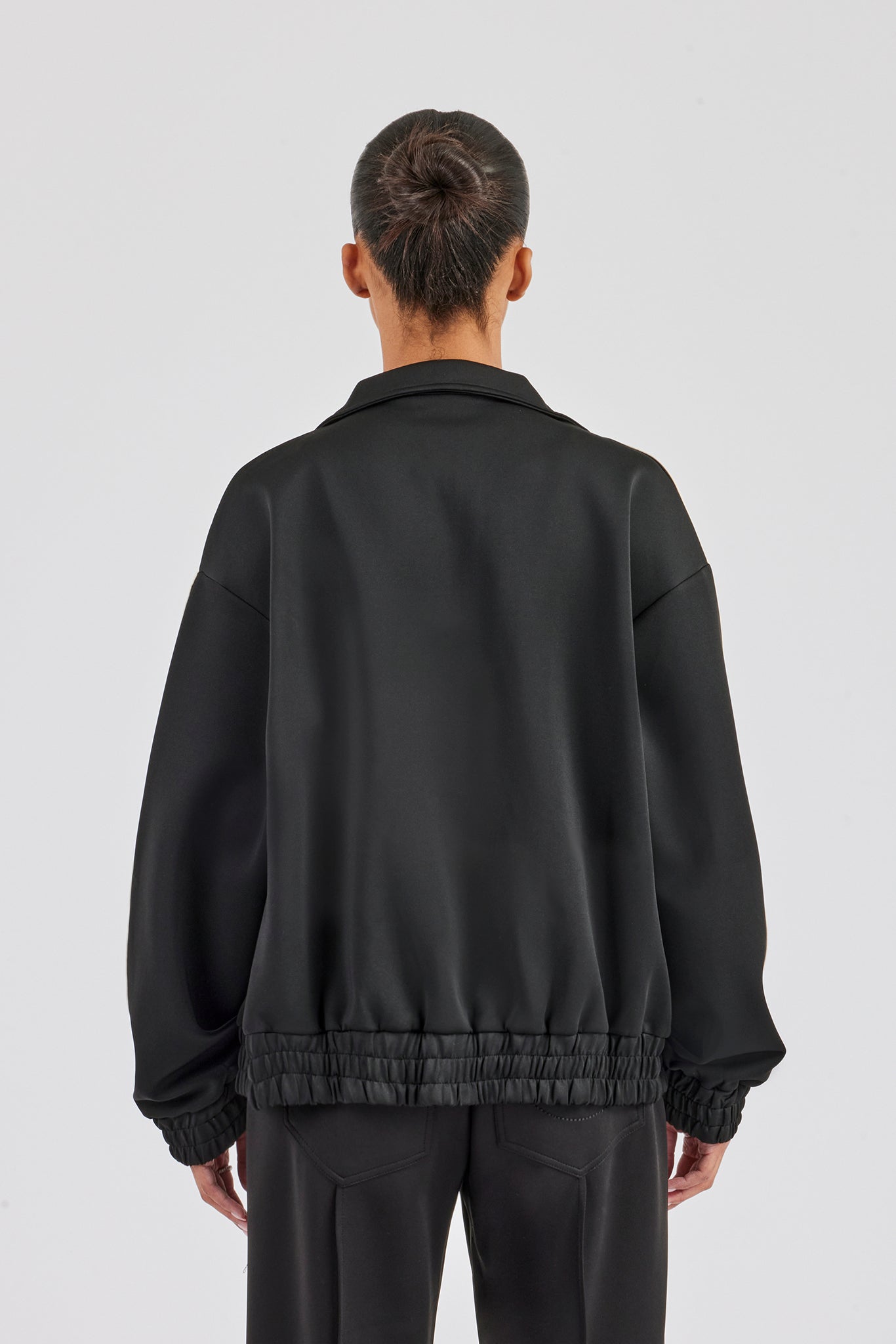 Funnel Neck Taping Zip Through Track Jacket - Black