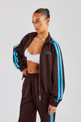 Funnel Neck Blue Taping Zip Through Track Jacket - Chocolate