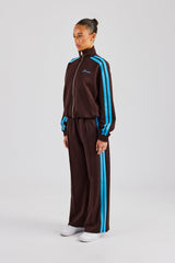 Funnel Neck Blue Taping Zip Through Tracksuit - Chocolate