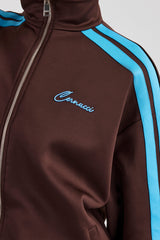 Funnel Neck Blue Taping Zip Through Track Jacket - Chocolate