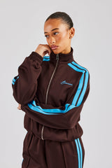 Funnel Neck Blue Taping Zip Through Track Jacket - Chocolate