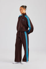 Funnel Neck Blue Taping Zip Through Tracksuit - Chocolate