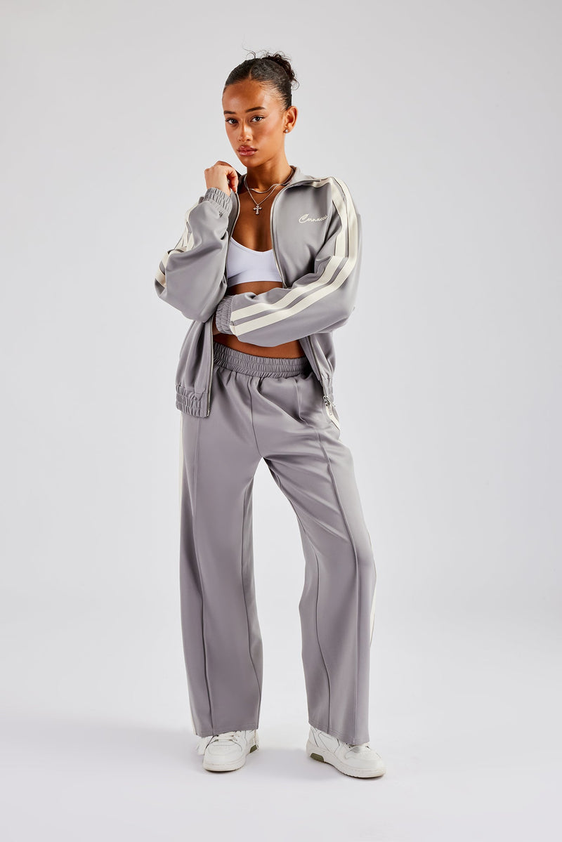 Funnel Neck Taping Zip Through Tracksuit - Grey