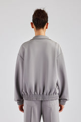 Funnel Neck Taping Zip Through Track Jacket - Grey