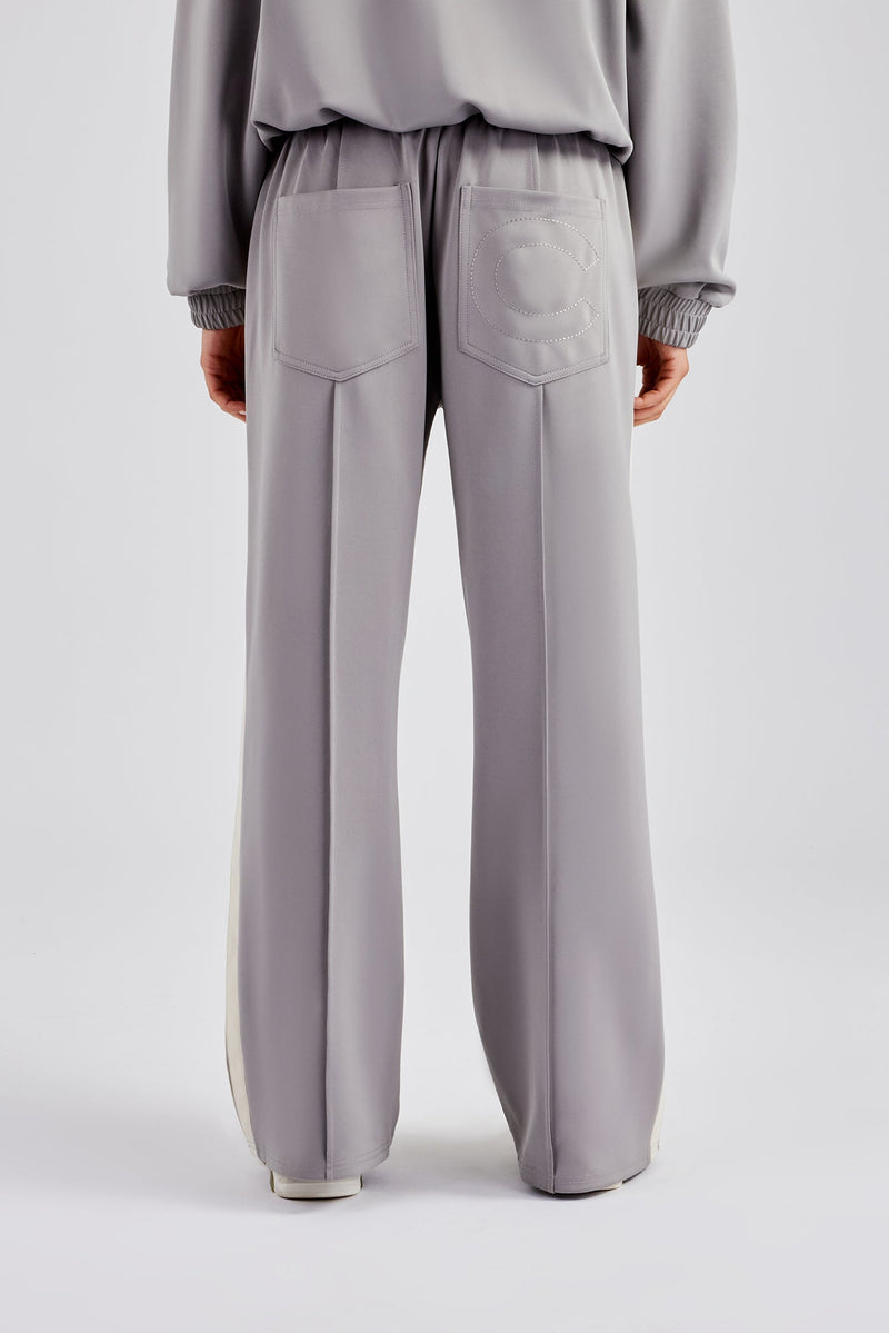 Taping Wide Leg Track Pant - Grey