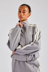 Funnel Neck Taping Zip Through Track Jacket - Grey