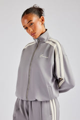 Funnel Neck Taping Zip Through Track Jacket - Grey