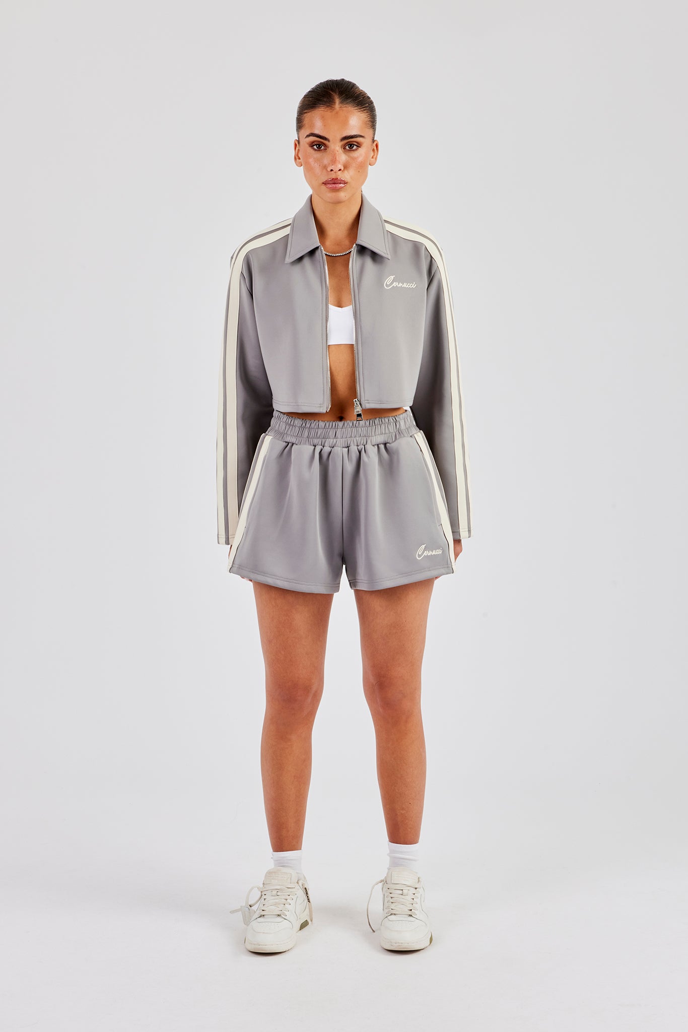 Cropped Harrington Taping Jacket & Shorts - Grey