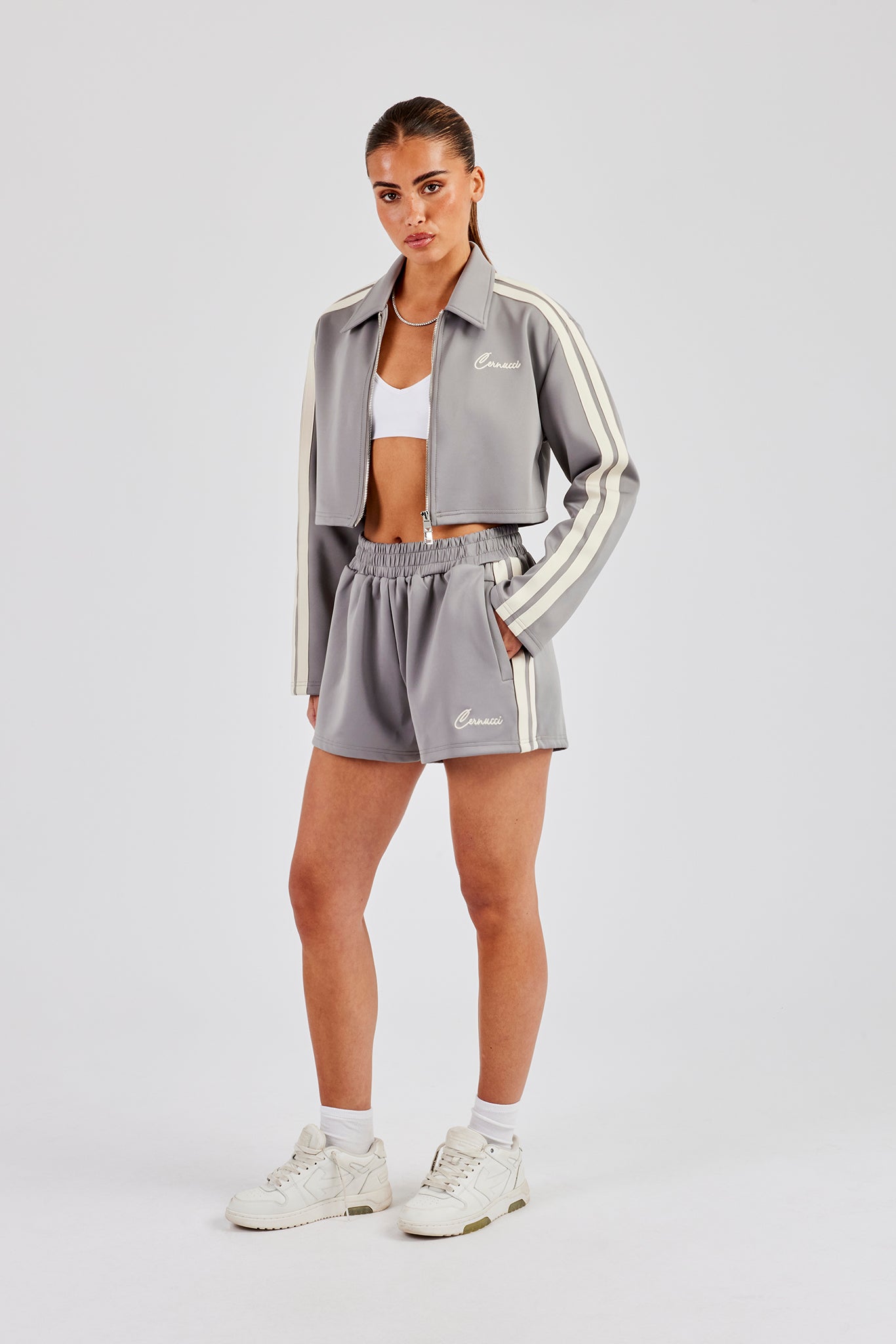 Cropped Harrington Taping Jacket & Shorts - Grey | Womens Sets