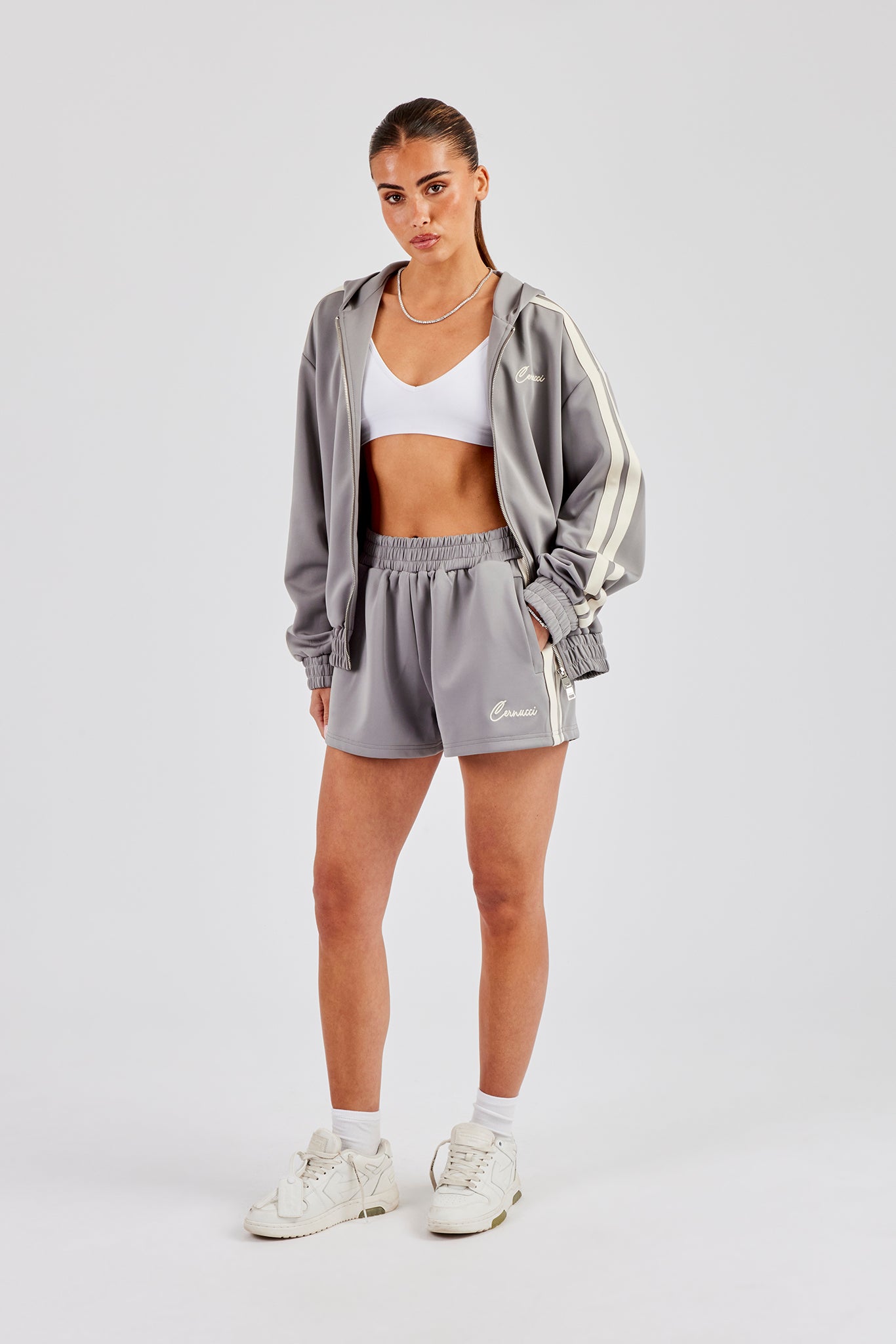 Hooded Taping Jacket & Shorts - Grey