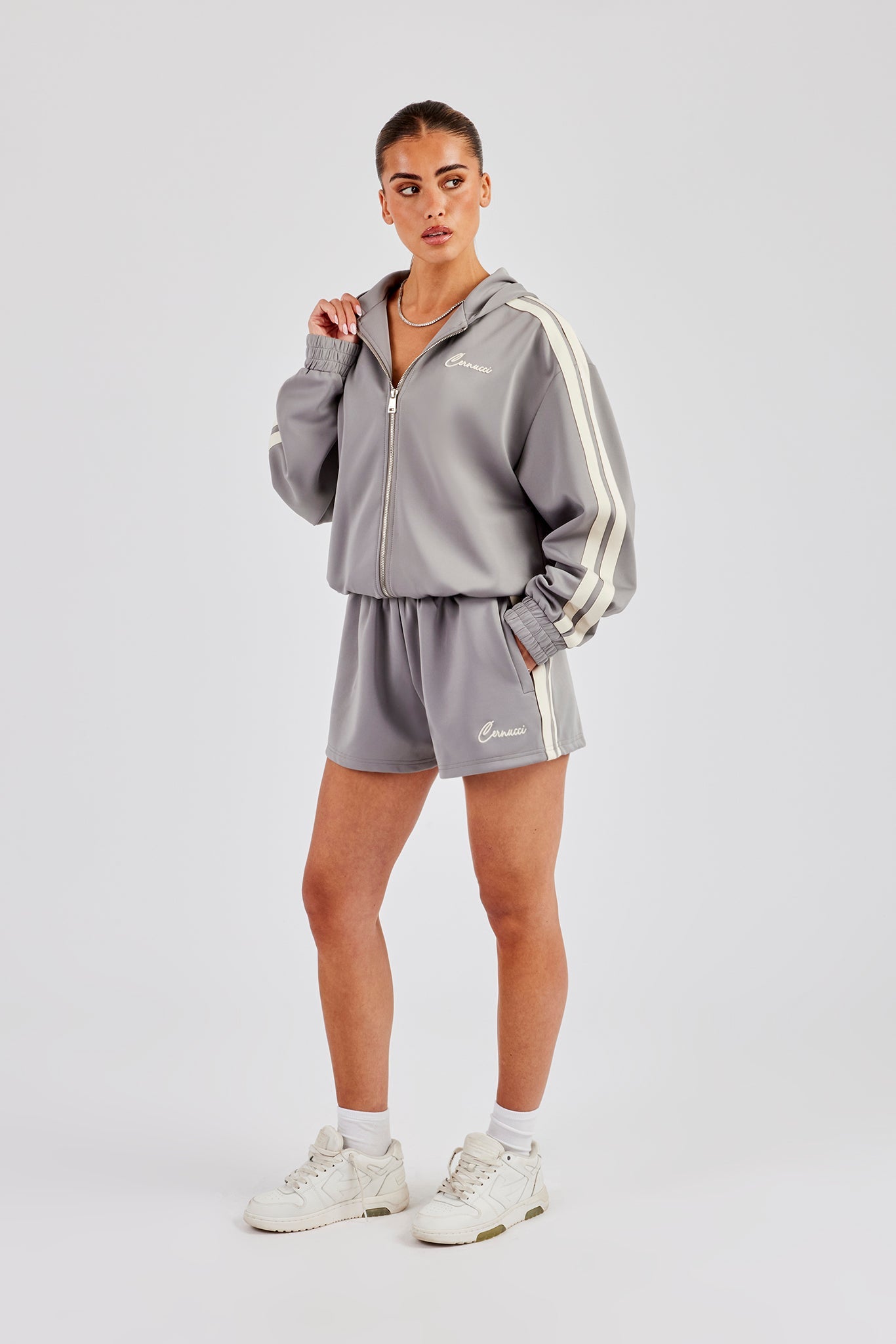 Hooded Taping Jacket & Shorts - Grey