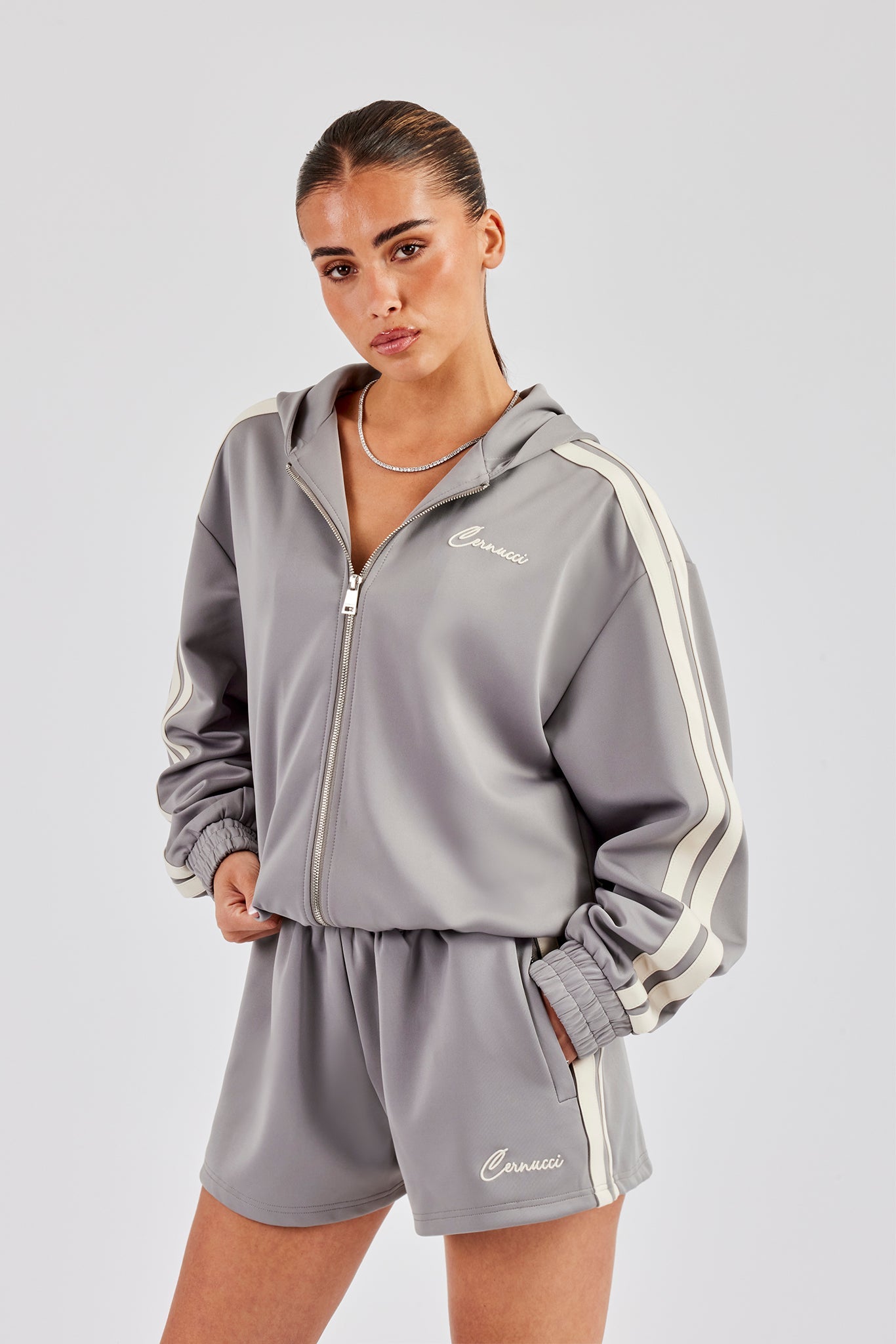 Hooded Taping Jacket & Shorts - Grey