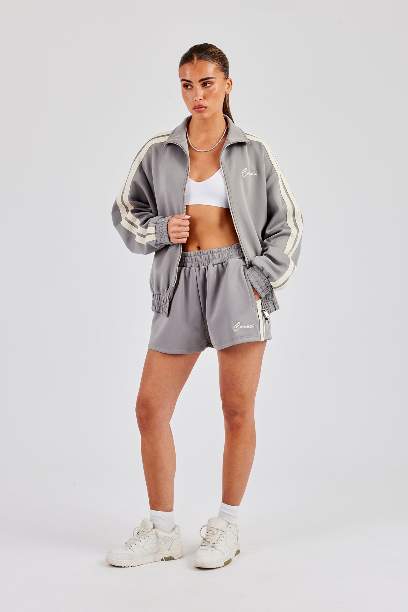 Funnel Neck Taping Jacket & Shorts - Grey