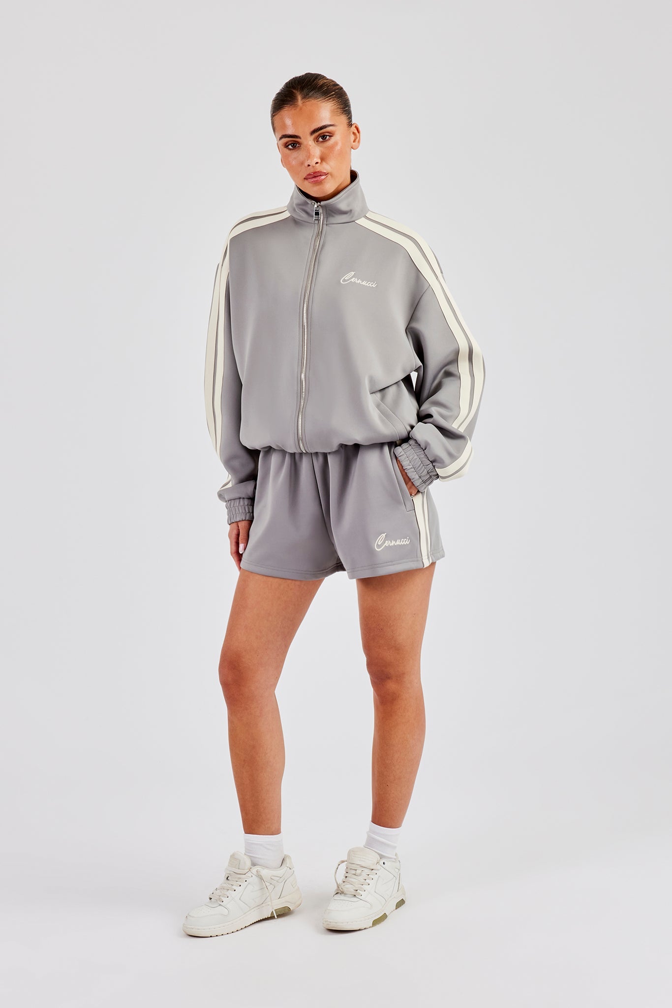 Funnel Neck Taping Jacket & Shorts - Grey