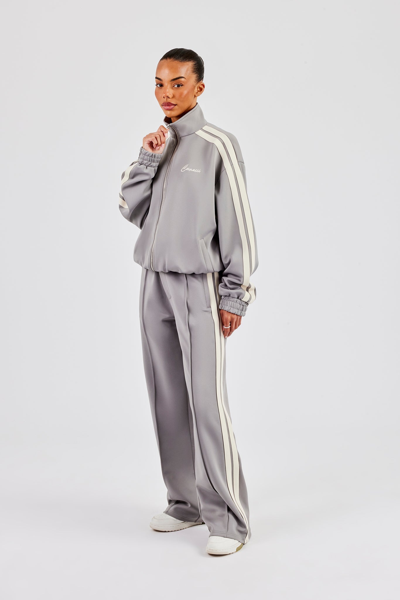 Funnel Neck Taping Jacket & Tailored Trouser - Grey