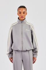 Funnel Neck Taping Zip Through Track Jacket - Grey