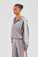 Funnel Neck Taping Zip Through Track Jacket - Grey