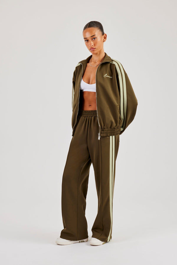 Funnel Neck Taping Zip Through Tracksuit - Khaki