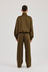 Funnel Neck Taping Zip Through Tracksuit - Khaki