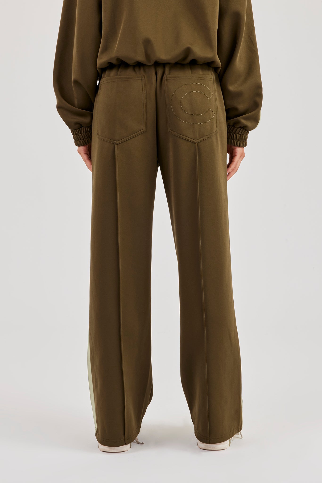 Taping Wide Leg Track Pant - Khaki