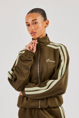 Funnel Neck Taping Zip Through Track Jacket - Khaki