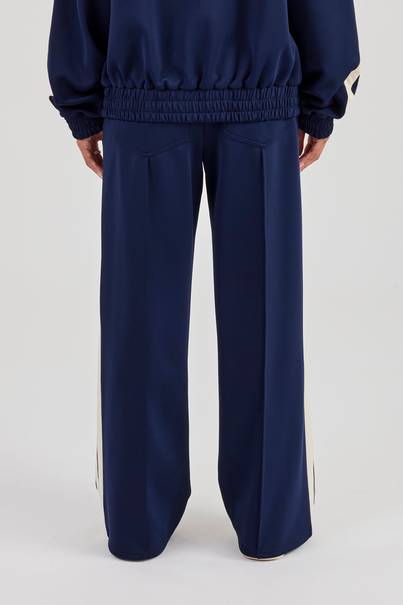 Taping Wide Leg Track Pant - Navy Blue
