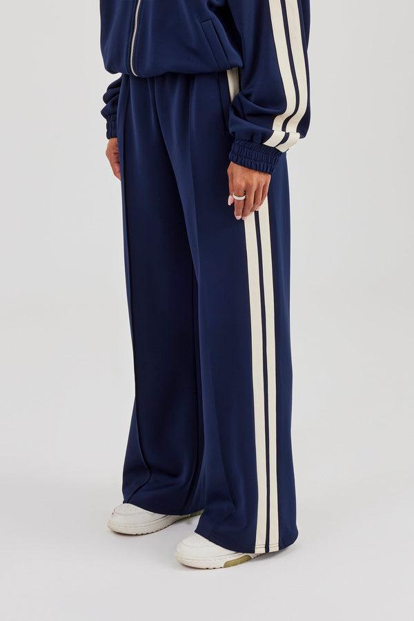 Taping Wide Leg Track Pant - Navy Blue