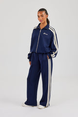 Taping Wide Leg Track Pant - Navy Blue