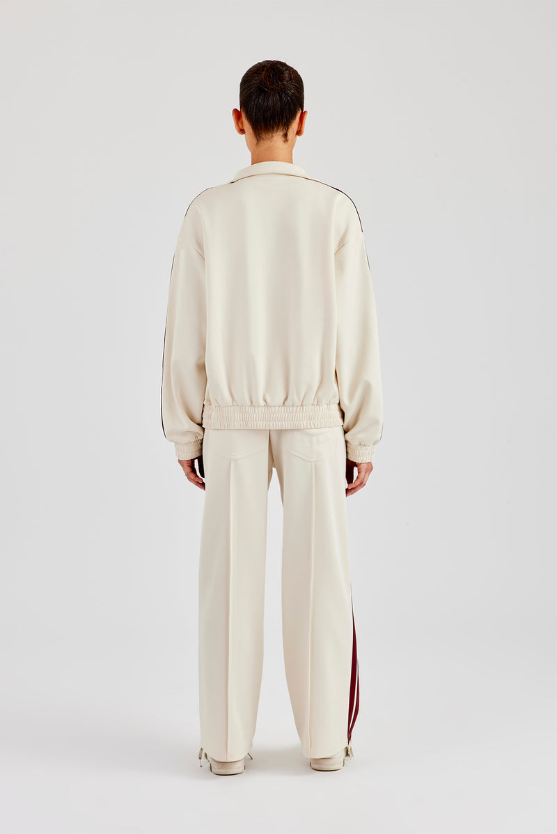 Funnel Neck Burgundy Taping Zip Through Tracksuit - Off White