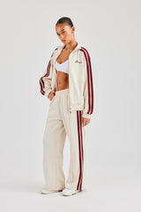 Funnel Neck Burgundy Taping Zip Through Tracksuit - Off White