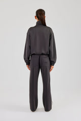 Funnel Neck Taping Zip Through Track Jacket & Wide Leg Pant - Charcoal