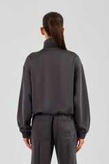 Funnel Neck Taping Zip Through Track Jacket - Charcoal