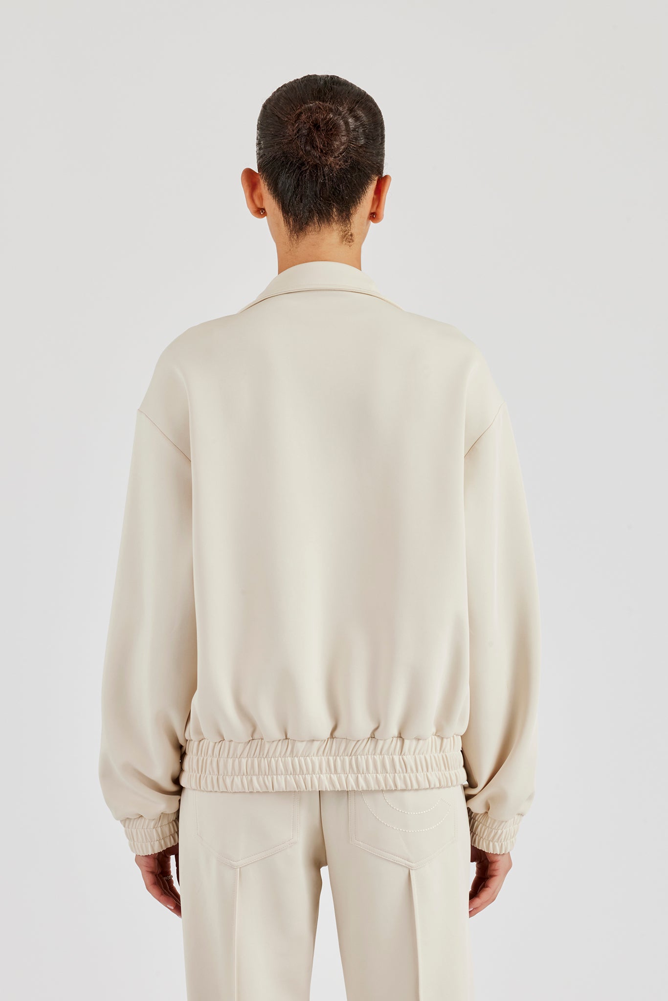 Funnel Neck Taupe Taping Zip Through Jacket - Off White