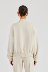 Funnel Neck Taupe Taping Zip Through Jacket - Off White