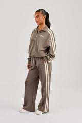 Funnel Neck Taping Zip Through Track Jacket - Taupe