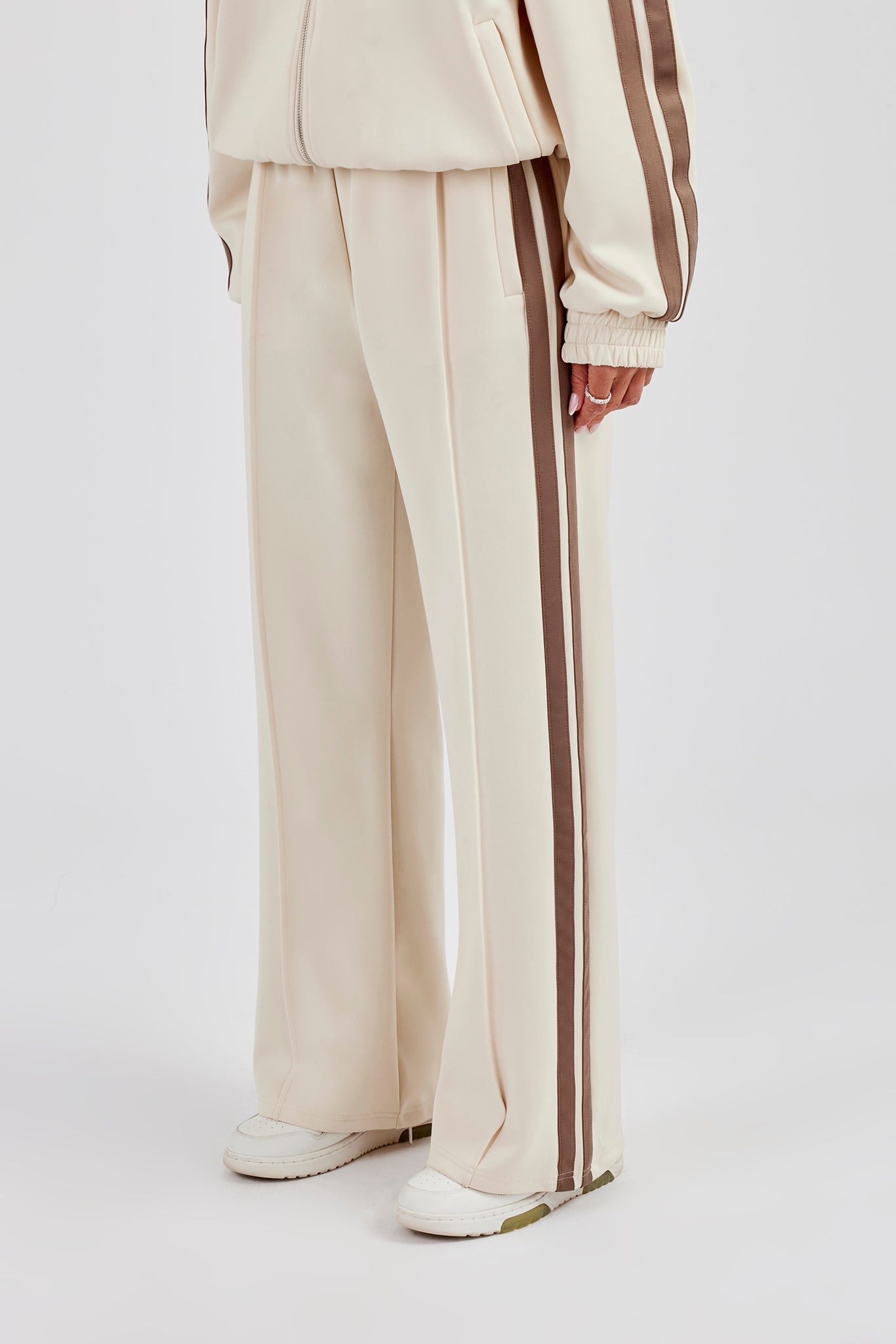 Taupe Taping Wide Leg Track Pant - Off White