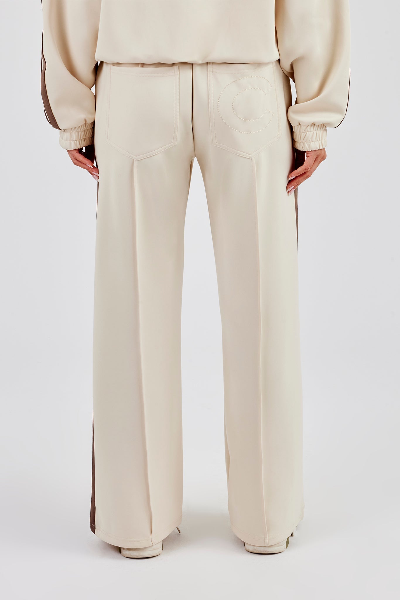 Taupe Taping Wide Leg Track Pant - Off White