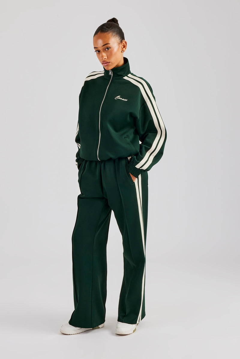 Taping Wide Leg Track Pant - Bottle Green