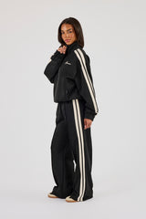 Funnel Neck Taping Zip Through Track Jacket - Black