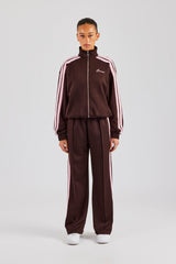 Funnel Neck Pink Taping Zip Through Tracksuit - Chocolate