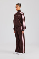 Funnel Neck Pink Taping Zip Through Tracksuit - Chocolate