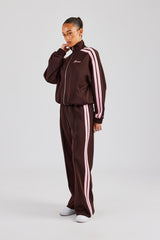 Funnel Neck Pink Taping Zip Through Tracksuit - Chocolate