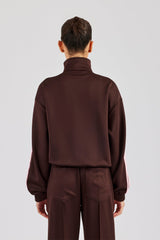 Funnel Neck Pink Taping Zip Through Track Jacket - Chocolate