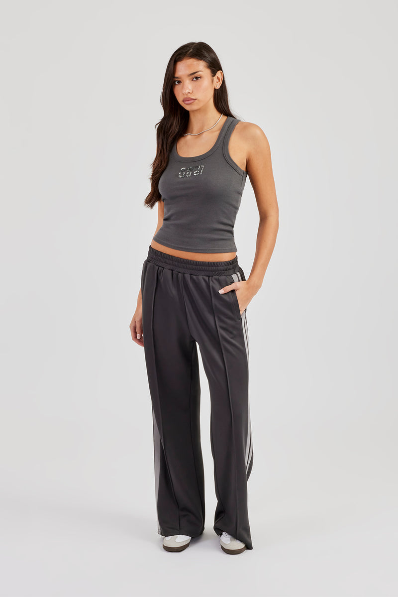 Taping Wide Leg Track Pant - Charcoal