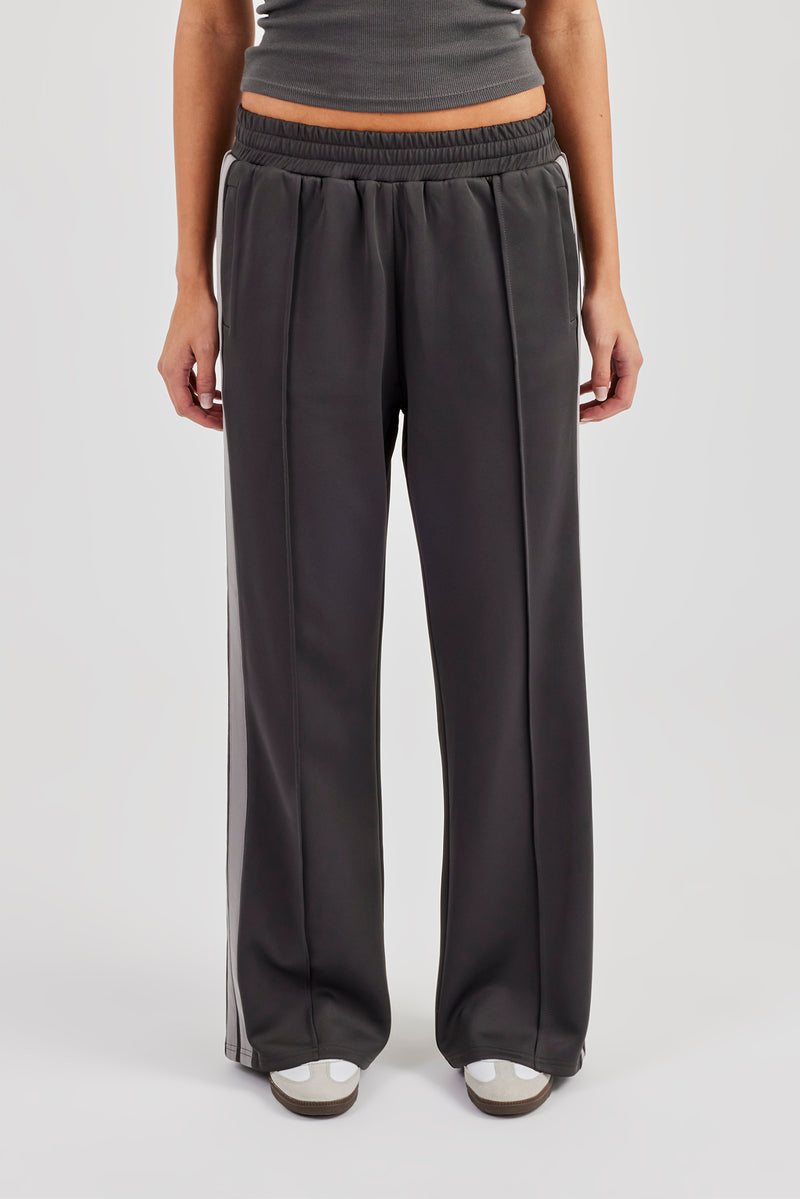Taping Wide Leg Track Pant - Charcoal