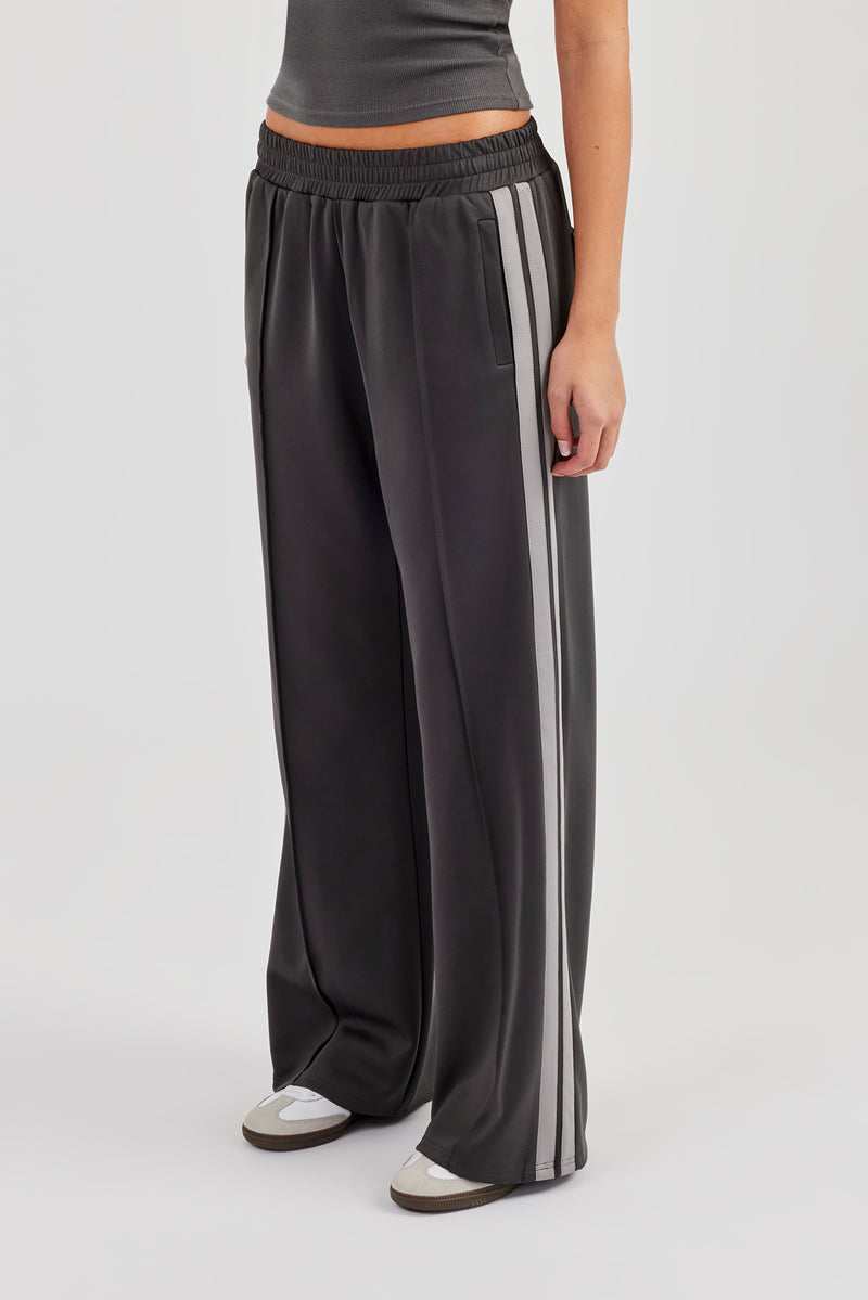 Taping Wide Leg Track Pant - Charcoal