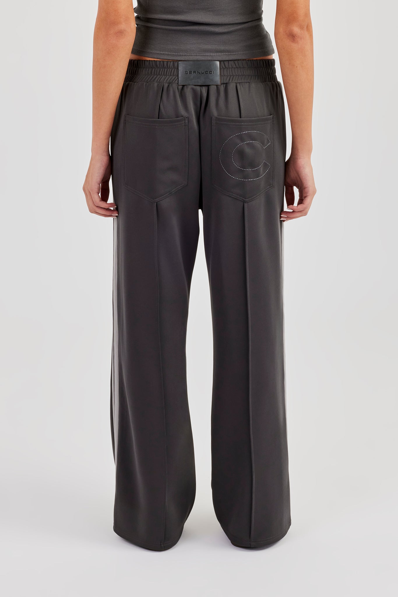 Taping Wide Leg Track Pant - Charcoal