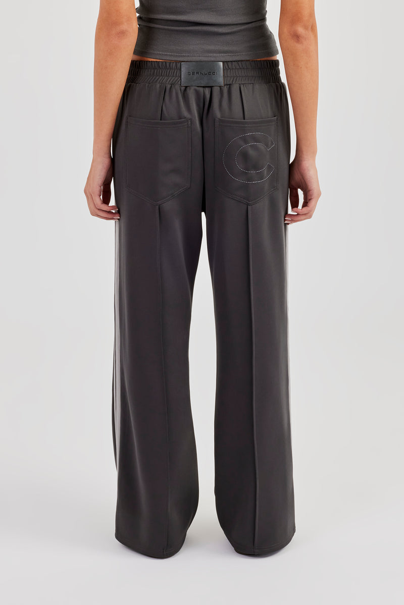 Taping Wide Leg Track Pant - Charcoal